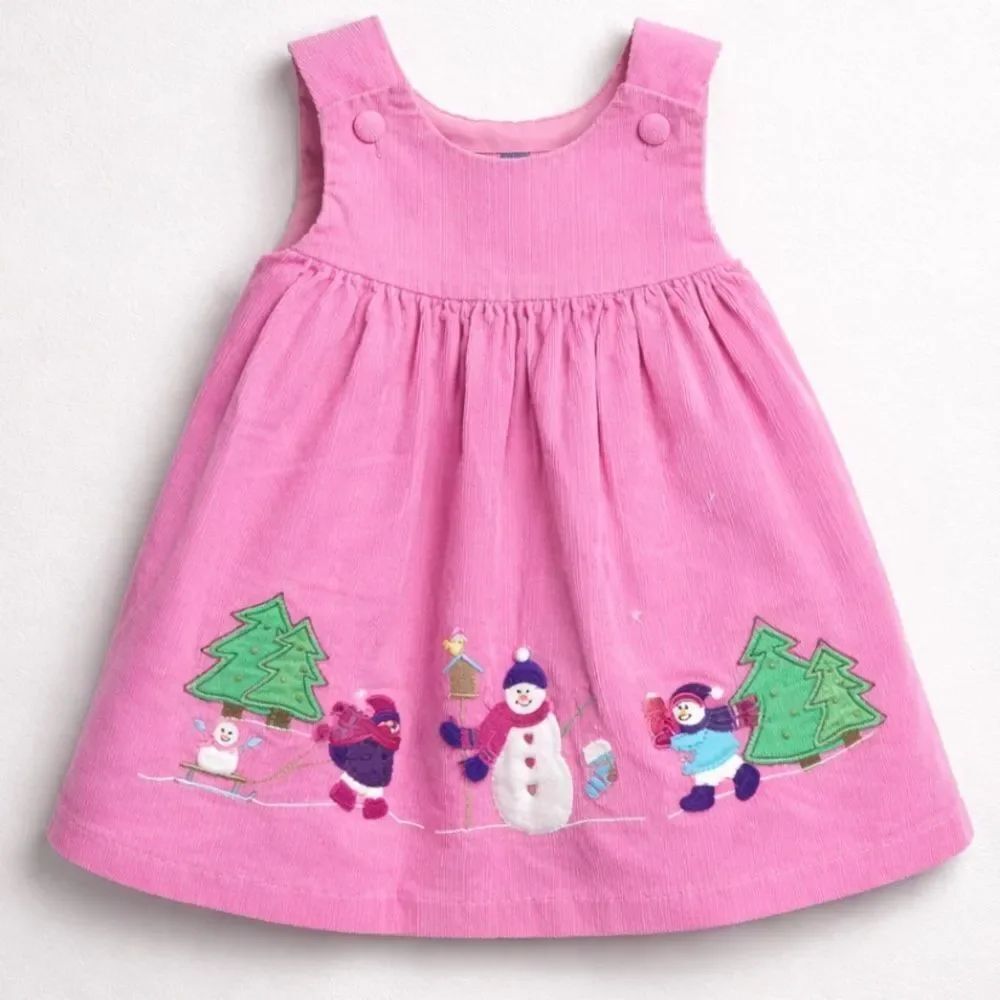Vintage Pink Corduroy jumper dress with winter appliqués size 12 months